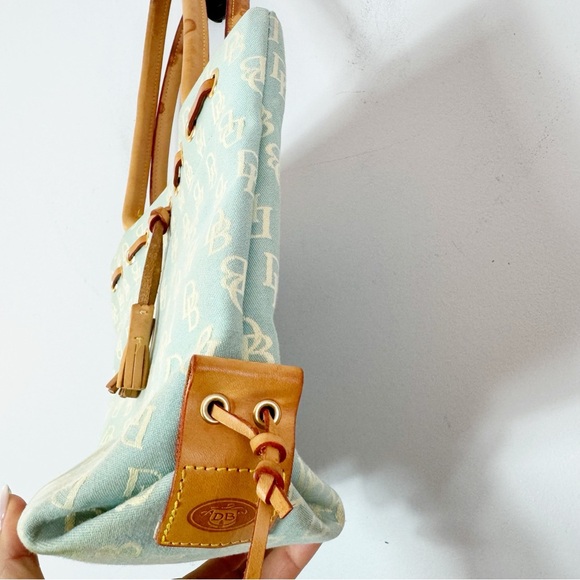 Dooney & Bourke Vintage Blue Cream Signature Fabric Shoulder Bag Canvas Leather - Picture 5 of 16